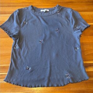 Rebellious One Navy Butterfly Embroidered Tee